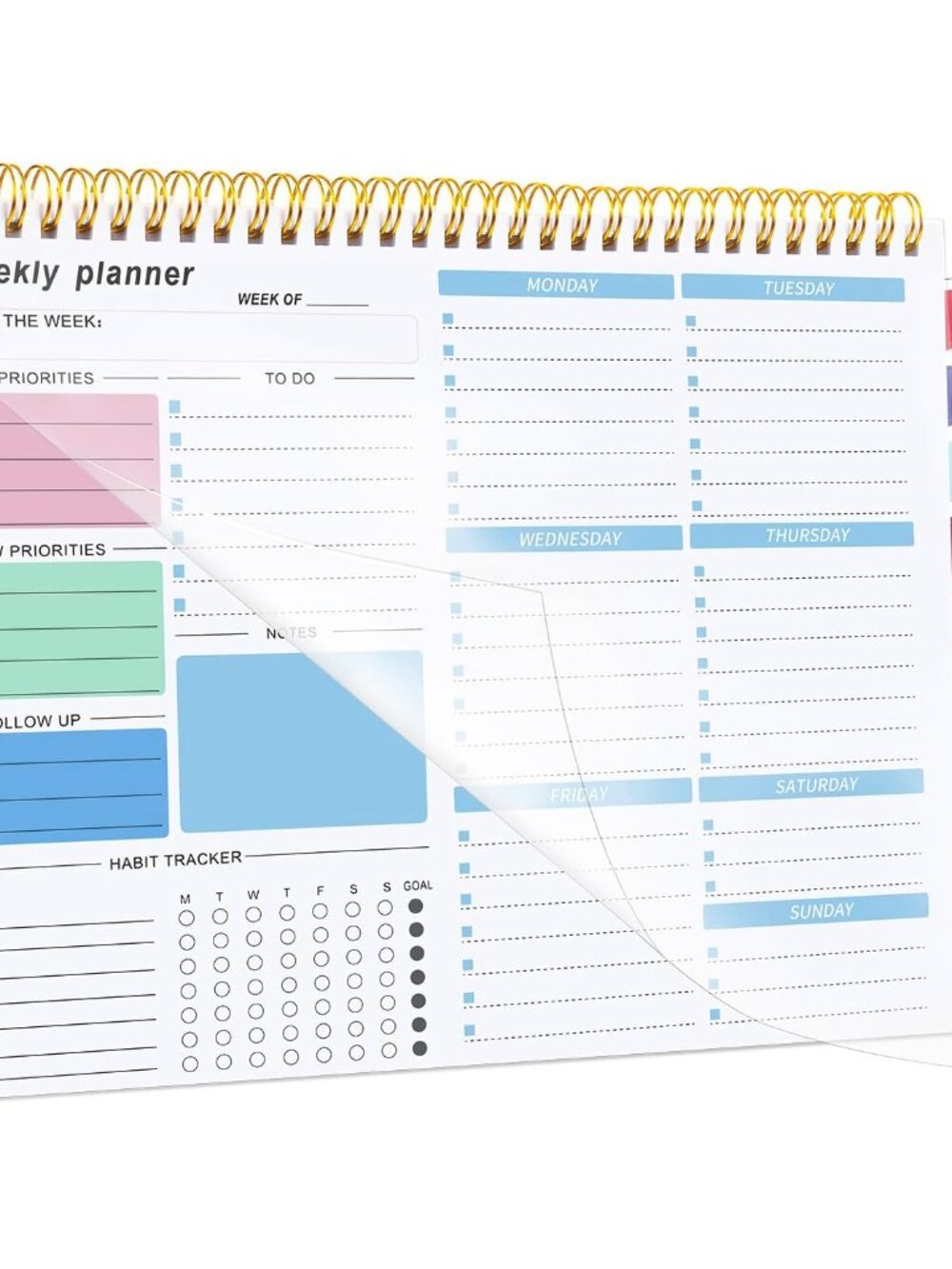 Weekly Desk Planner, 8.5x11 In To Do List Notepad, 52 Sheets, Blue